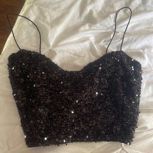black sequin crop top